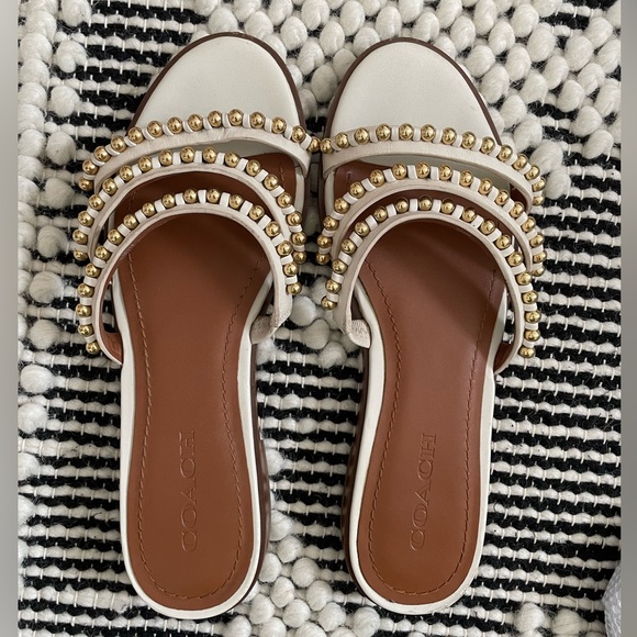 Coach Triple Strap Ballchain Leather Flat Sandals Chalk - SIZE 37.5 (US 7) - Picture 3 of 7